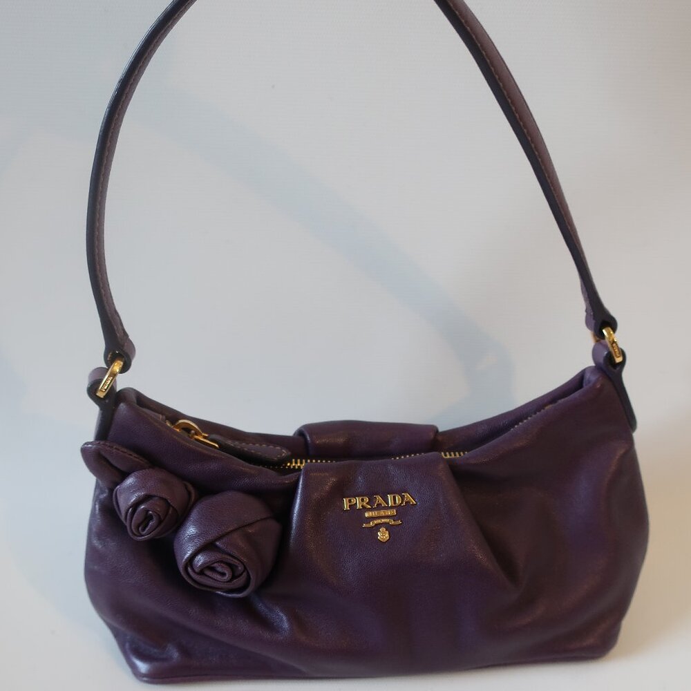 Womens Prada Purple Nappa Rosette Floral Leather Shoulder Bag - Picture 2 of 16